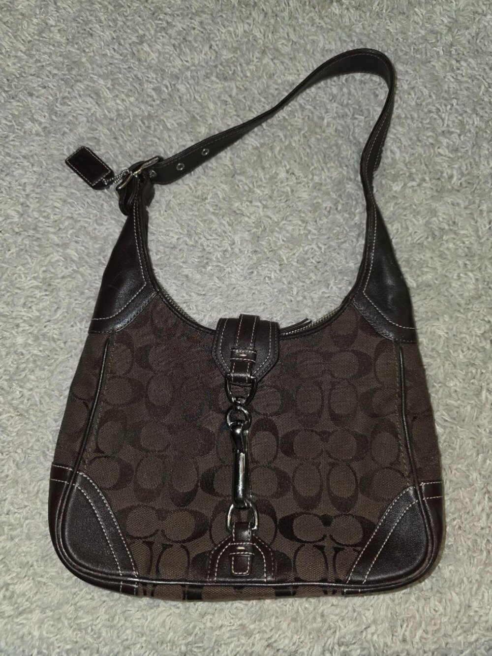Vintage 2005 Coach Hamptons Hobo Bag, Brown Signature Jacquard Pattern Rare Grea